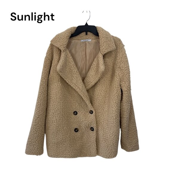 Suvimuga Womens SZ Large Double-Breasted Teddy Coat Beige - Picture 1 of 11